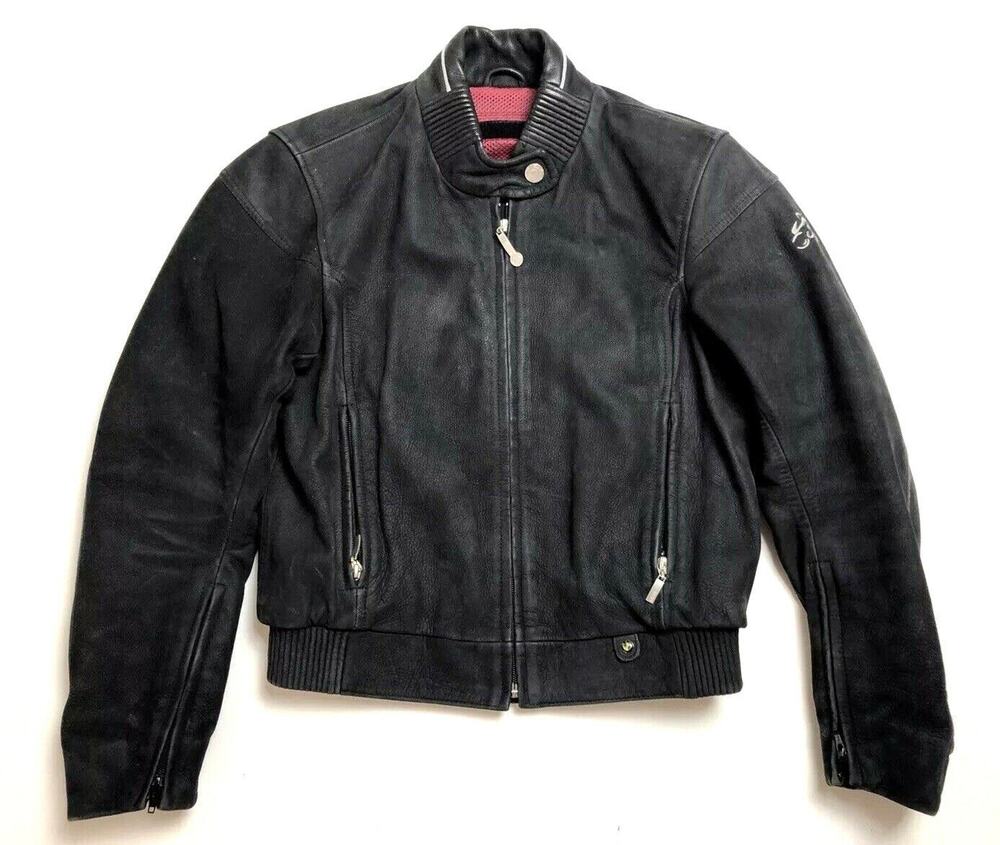 BMW Atlantis 2 Motorcycle Jacket Black Leather Padded Lined Heavy Women's $1100